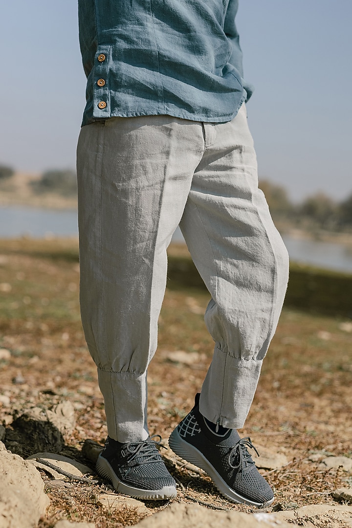 Grey Linen Trousers For Boys by Chi Linen at Pernia's Pop Up Shop