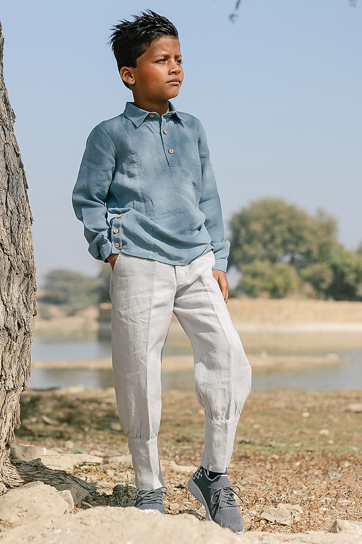 Grey Linen Trousers For Boys by Chi Linen at Pernia's Pop Up Shop