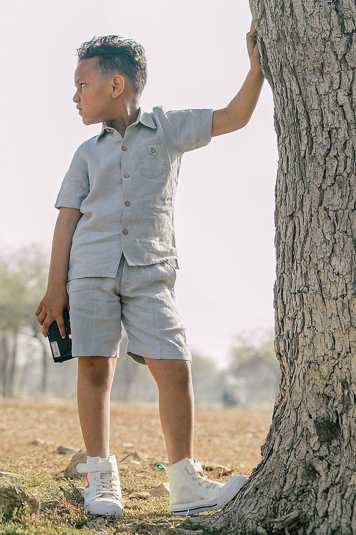 Grey Linen Co-Ord Set For Boys by Chi Linen at Pernia's Pop Up Shop