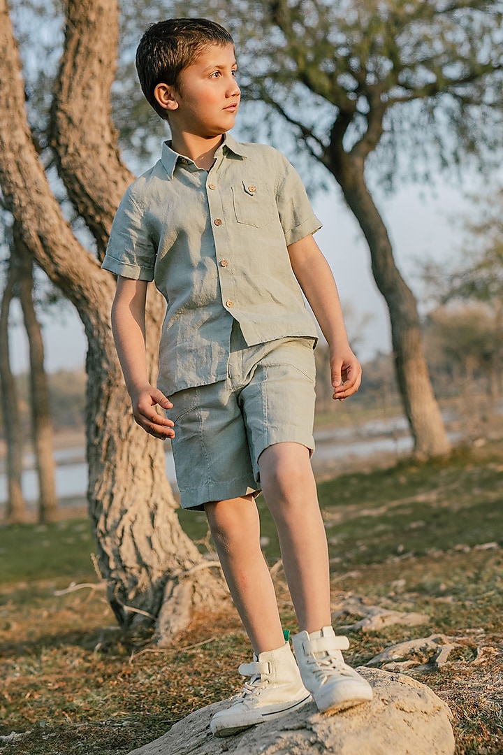 Light Green Linen Co-Ord Set For Boys by Chi Linen at Pernia's Pop Up Shop