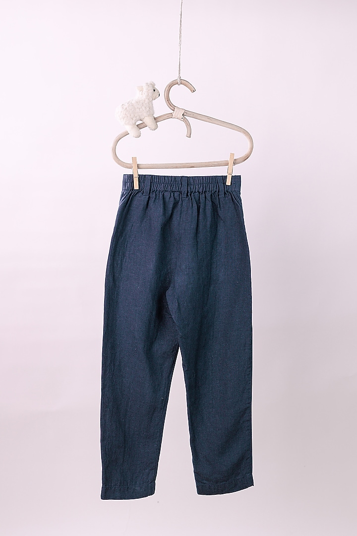 Navy Blue Linen Trousers For Boys by Chi Linen at Pernia's Pop Up Shop
