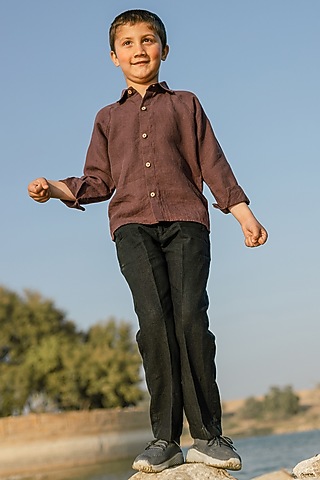 Black Linen Trousers For Boys by Chi Linen