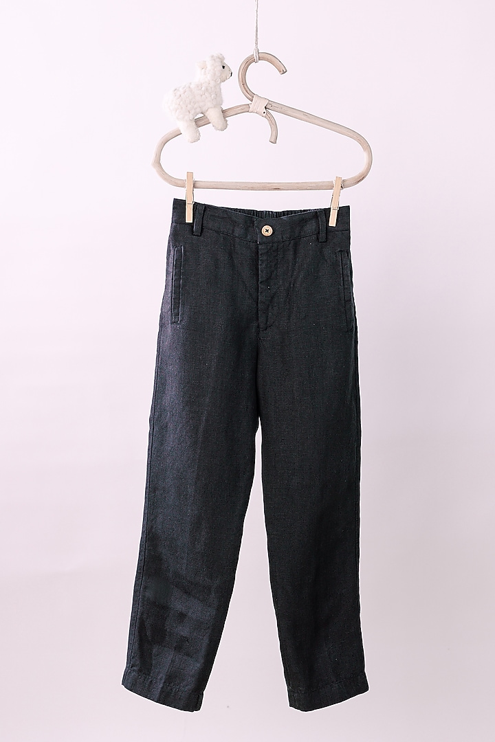 Black Linen Trousers For Boys by Chi Linen at Pernia's Pop Up Shop