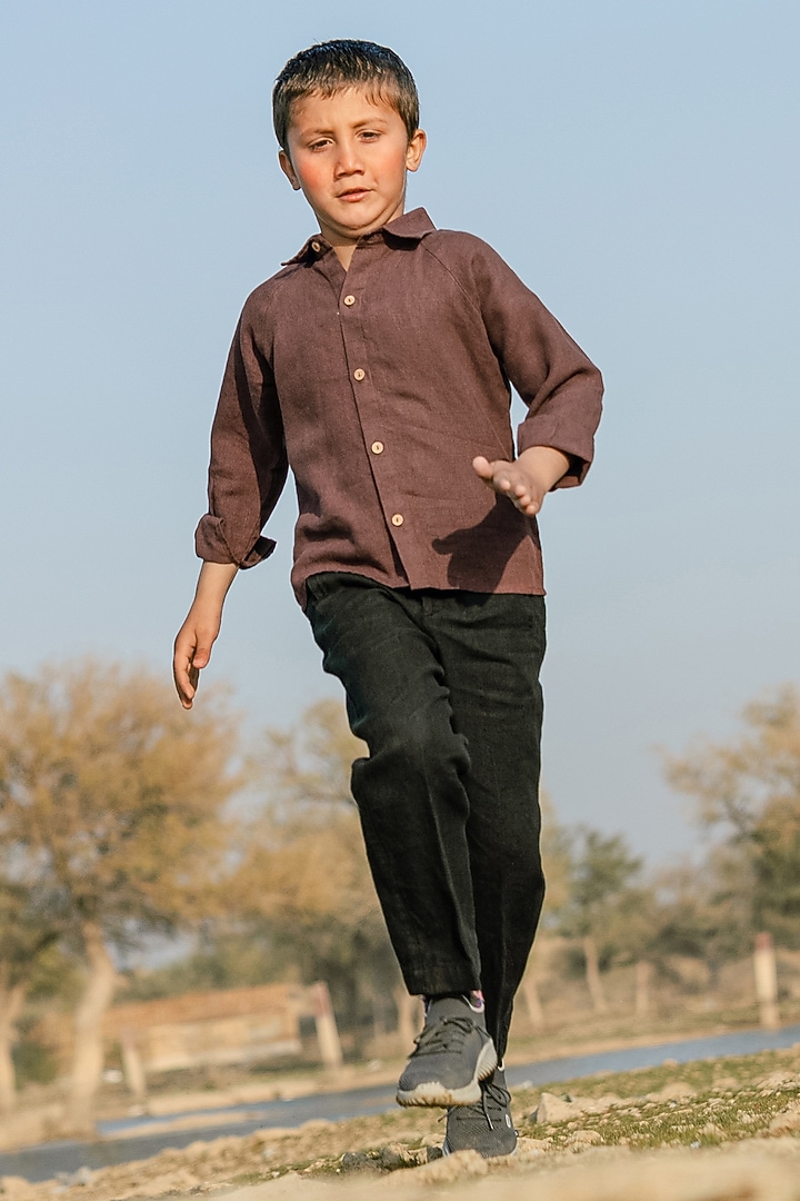 Black Linen Trousers For Boys by Chi Linen at Pernia's Pop Up Shop