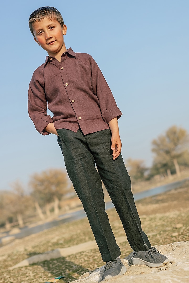 Wine Linen Shirt For Boys by Chi Linen at Pernia's Pop Up Shop