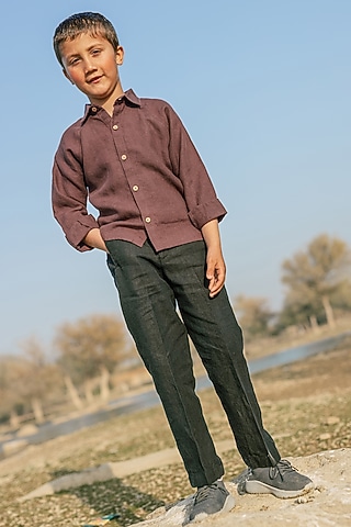 Wine Linen Shirt For Boys by Chi Linen