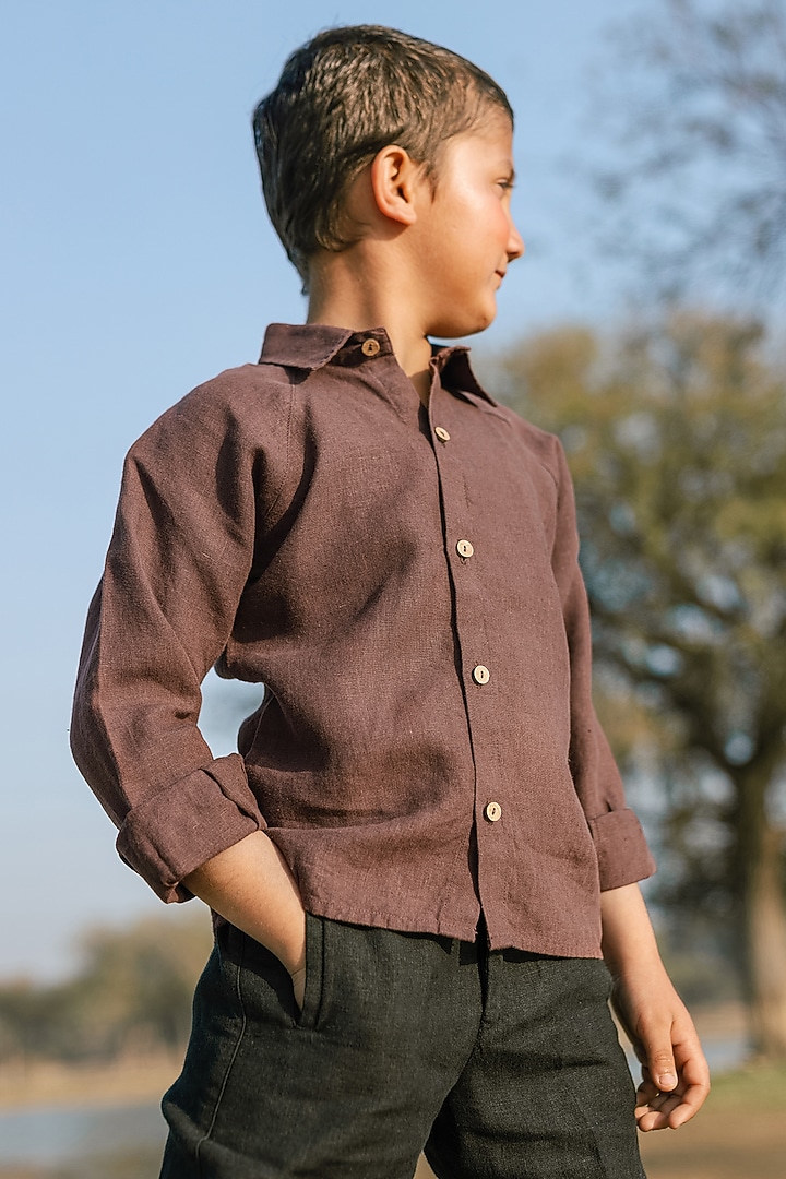 Wine Linen Shirt For Boys by Chi Linen at Pernia's Pop Up Shop