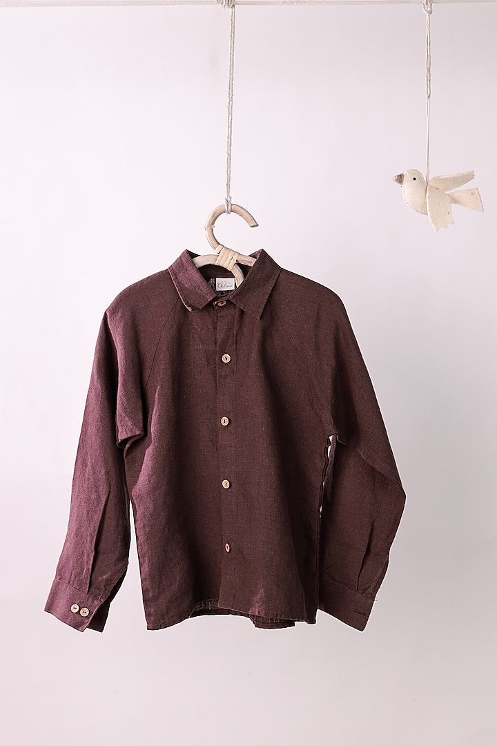 Wine Linen Shirt For Boys by Chi Linen at Pernia's Pop Up Shop