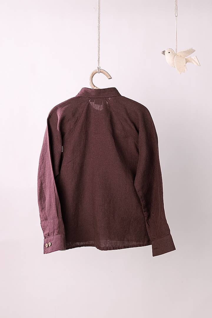 Wine Linen Shirt For Boys by Chi Linen at Pernia's Pop Up Shop