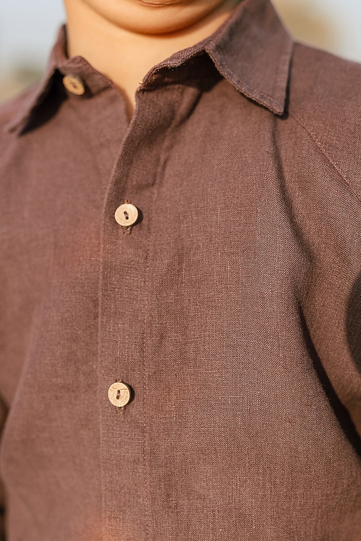 Wine Linen Shirt For Boys by Chi Linen at Pernia's Pop Up Shop