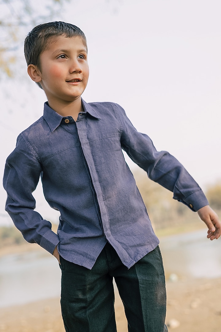 Violet Linen Shirt For Boys by Chi Linen at Pernia's Pop Up Shop