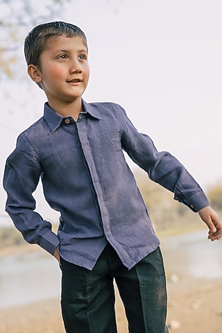 Violet Linen Shirt For Boys by Chi Linen