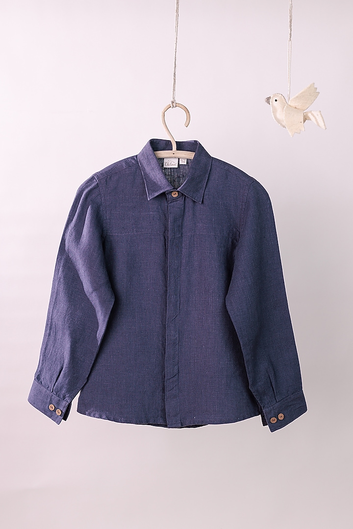 Violet Linen Shirt For Boys by Chi Linen at Pernia's Pop Up Shop