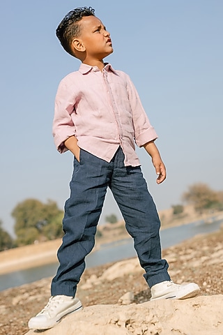 Lilac Linen Shirt For Boys by Chi Linen