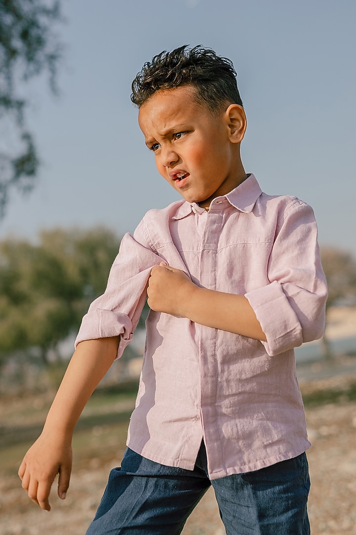 Lilac Linen Shirt For Boys by Chi Linen at Pernia's Pop Up Shop