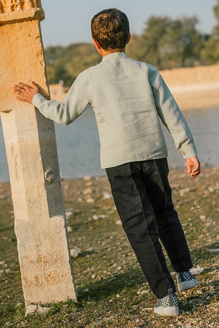 Light Green Linen Shirt For Boys by Chi Linen at Pernia's Pop Up Shop
