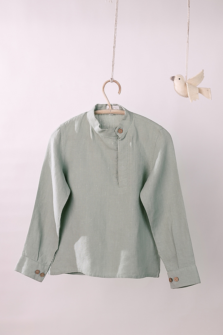 Light Green Linen Shirt For Boys by Chi Linen at Pernia's Pop Up Shop