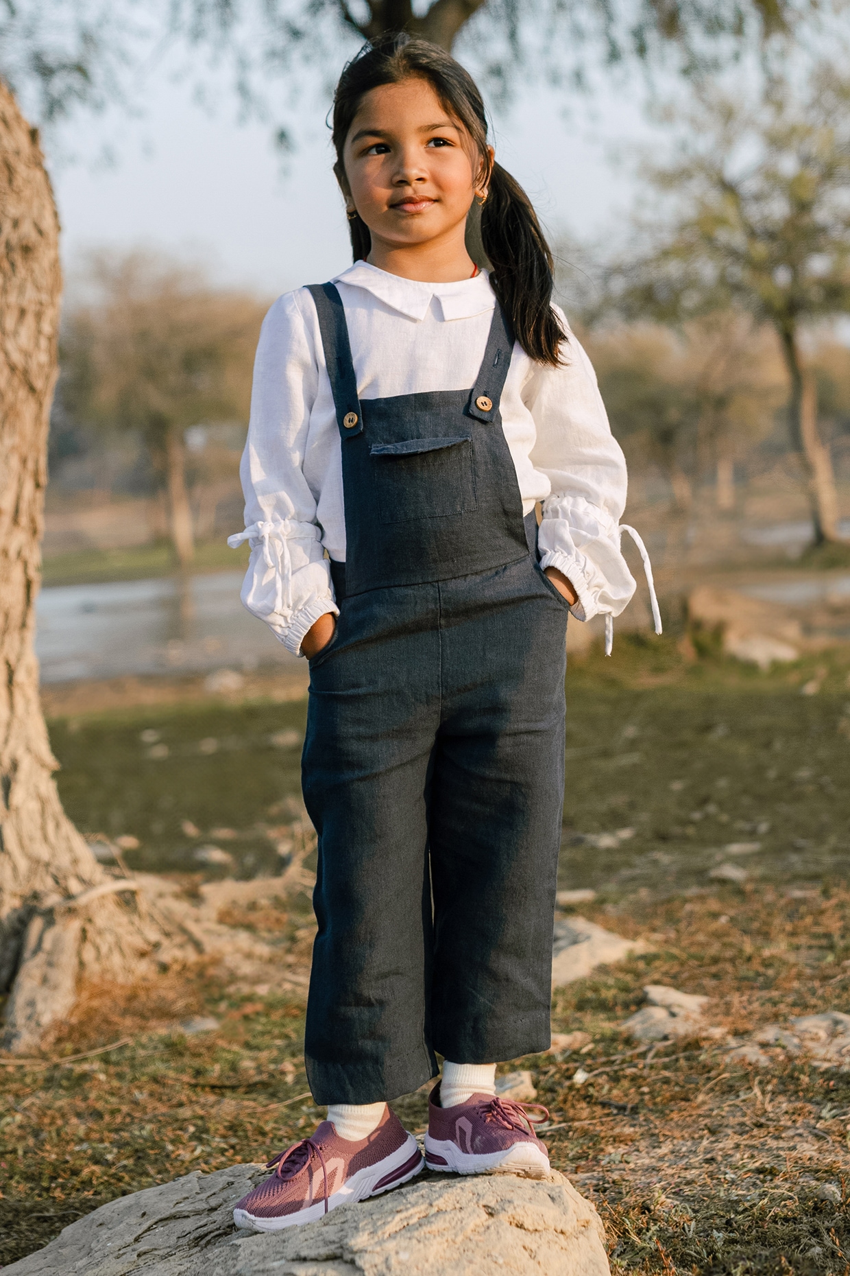 Navy Blue Linen Jumpsuit For Girls by Chi Linen at Pernia s Pop Up Shop