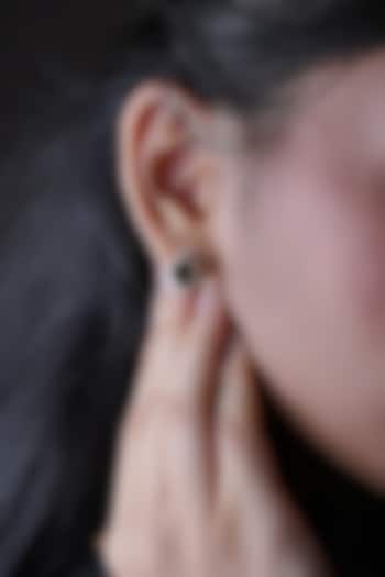 Gold Finish Cubic Zirconia & Black Onyx Stud Earrings In Sterling Silver by CHIVRI at Pernia's Pop Up Shop