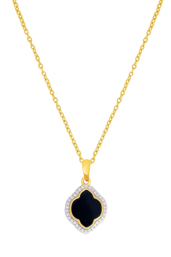 Gold Finish Cubic Zirconia & Black Onyx Pendant Necklace In Sterling Silver by CHIVRI at Pernia's Pop Up Shop