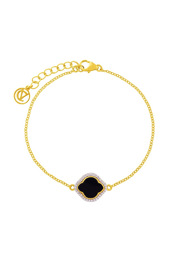 Gold Finish Cubic Zirconia & Black Onyx Bracelet In Sterling Silver by CHIVRI at Pernia's Pop Up Shop