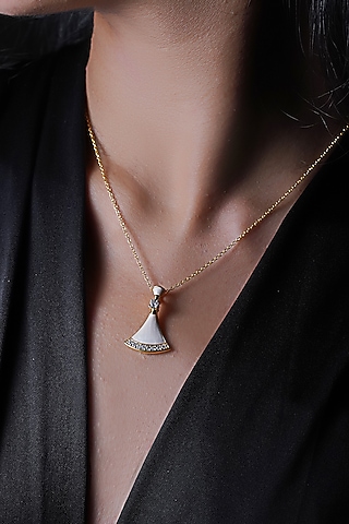 Gold Finish Mother Of Pearl Enameled Pendant Necklace In Sterling Silver by CHIVRI