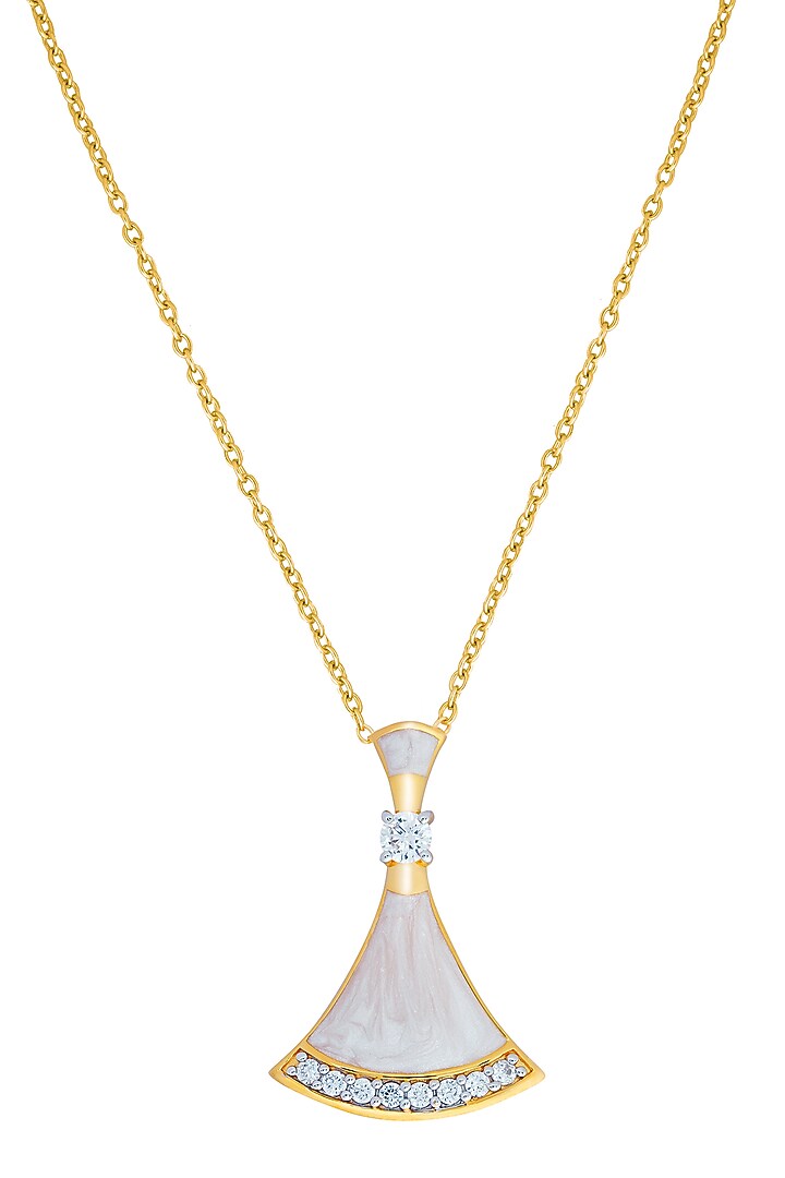 Gold Finish Mother Of Pearl Enameled Pendant Necklace In Sterling Silver by CHIVRI at Pernia's Pop Up Shop