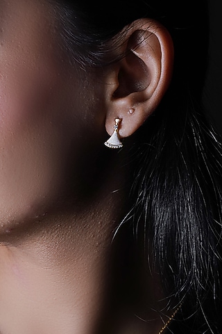 Gold Finish Mother Of Pearl Enameled Stud Earrings In Sterling Silver by CHIVRI