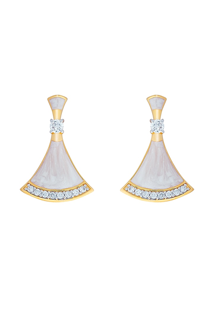 Gold Finish Mother Of Pearl Enameled Stud Earrings In Sterling Silver by CHIVRI at Pernia's Pop Up Shop