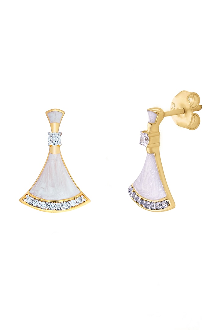 Gold Finish Mother Of Pearl Enameled Stud Earrings In Sterling Silver by CHIVRI at Pernia's Pop Up Shop