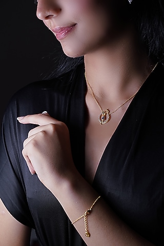 Gold Finish Cubic Zirconia Pendant Necklace In Sterling Silver by CHIVRI