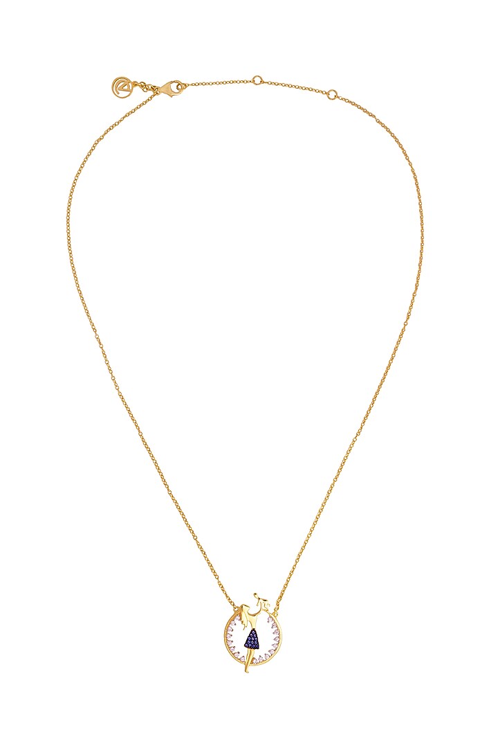 Gold Finish Cubic Zirconia Pendant Necklace In Sterling Silver by CHIVRI at Pernia's Pop Up Shop