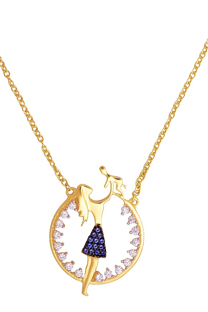 Gold Finish Cubic Zirconia Pendant Necklace In Sterling Silver by CHIVRI at Pernia's Pop Up Shop