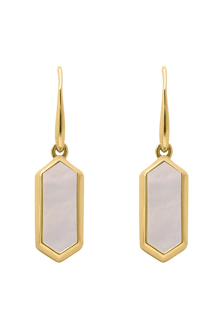 Gold Finish Mother Of Pearl Dangler Earrings In Sterling Silver by CHIVRI at Pernia's Pop Up Shop