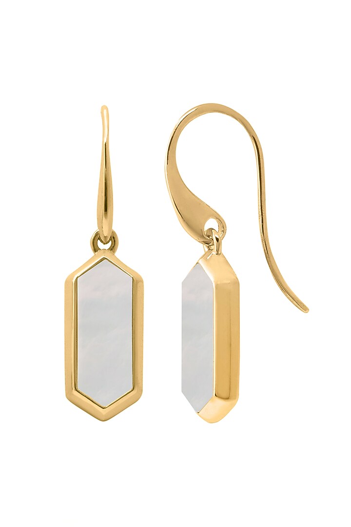 Gold Finish Mother Of Pearl Dangler Earrings In Sterling Silver by CHIVRI at Pernia's Pop Up Shop
