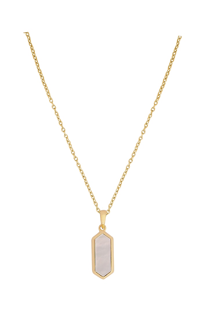 Gold Finish Mother Of Pearl Pendant Chain Necklace In Sterling Silver by CHIVRI at Pernia's Pop Up Shop