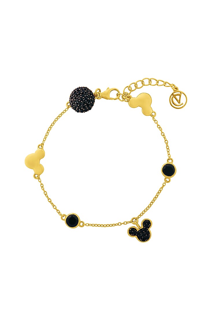 Gold Finish Cubic Zirconia & Black Spinel Bracelet In Sterling Silver by CHIVRI at Pernia's Pop Up Shop