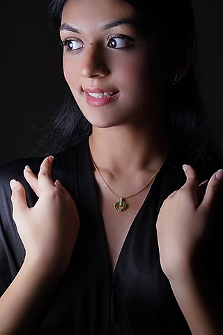 Gold Finish Cubic Zirconia Enameled Pendant Necklace In Sterling Silver by CHIVRI