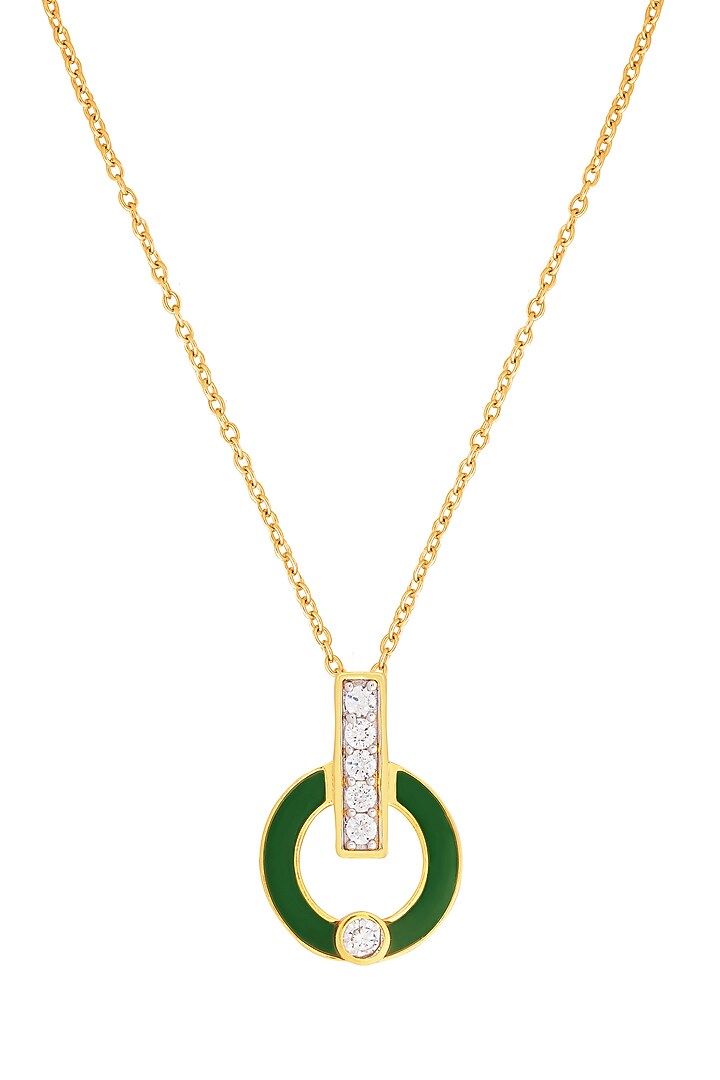 Gold Finish Cubic Zirconia Enameled Pendant Necklace In Sterling Silver by CHIVRI at Pernia's Pop Up Shop