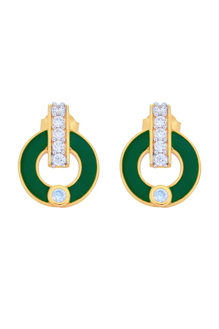 Gold Finish Cubic Zirconia Enameled Stud Earrings In Sterling Silver by CHIVRI at Pernia's Pop Up Shop