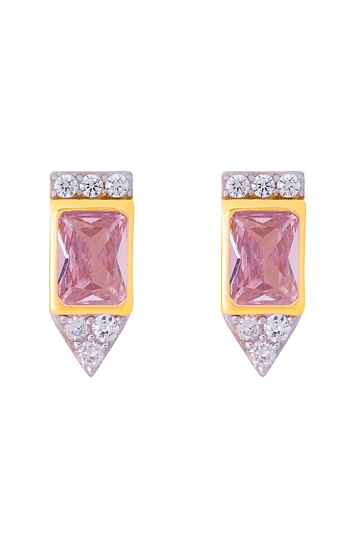 Gold Finish Cubic Zirconia Stud Earrings In Sterling Silver by CHIVRI at Pernia's Pop Up Shop