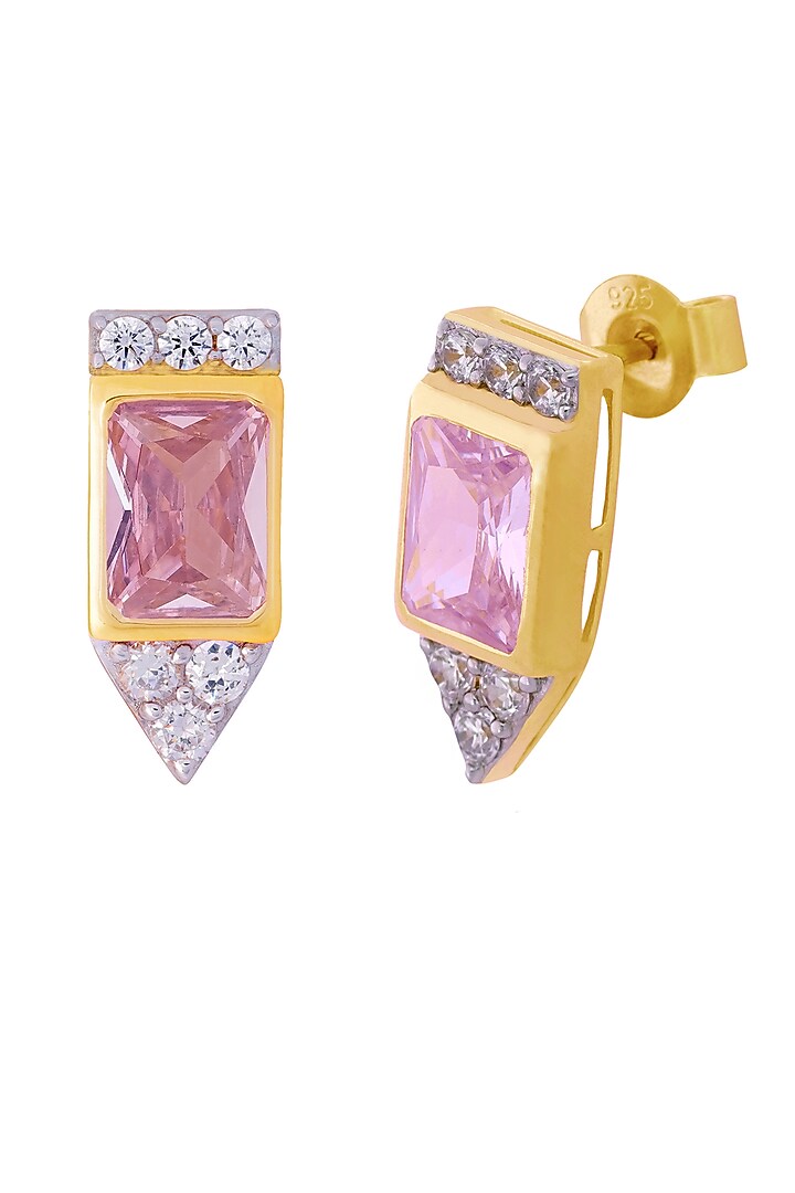 Gold Finish Cubic Zirconia Stud Earrings In Sterling Silver by CHIVRI at Pernia's Pop Up Shop