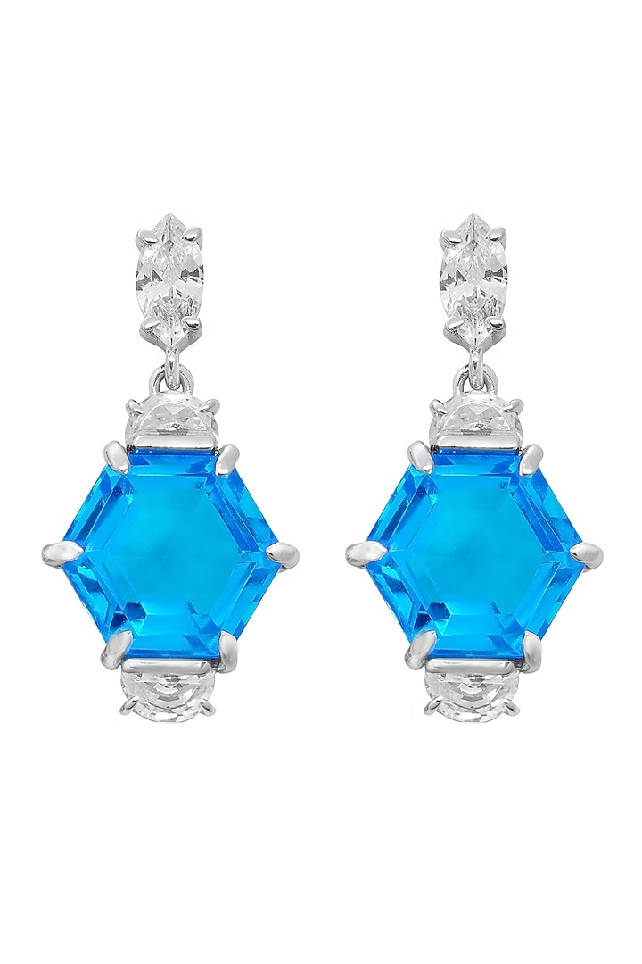 White Finish Blue Gem Stone Dangler Earrings In Sterling Silver by CHIVRI at Pernia's Pop Up Shop