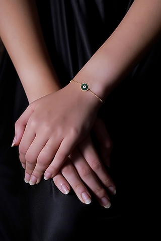Gold Finish Cubic Zirconia Bracelet In Sterling Silver by CHIVRI