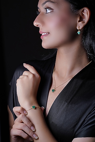 Gold Finish Malachite Pendant Chain Necklace In Sterling Silver by CHIVRI