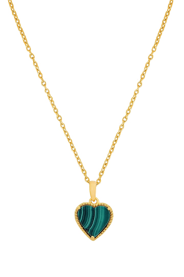 Gold Finish Malachite Pendant Chain Necklace In Sterling Silver by CHIVRI at Pernia's Pop Up Shop