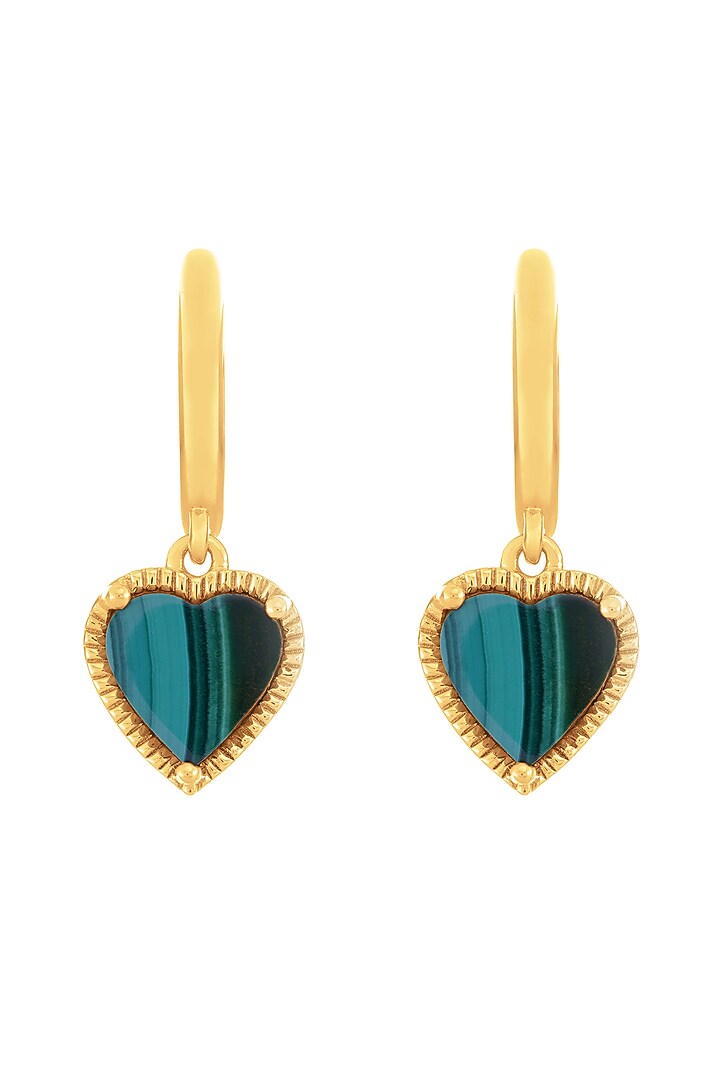 Gold Finish Malachite Hoop Earrings In Sterling Silver by CHIVRI at Pernia's Pop Up Shop