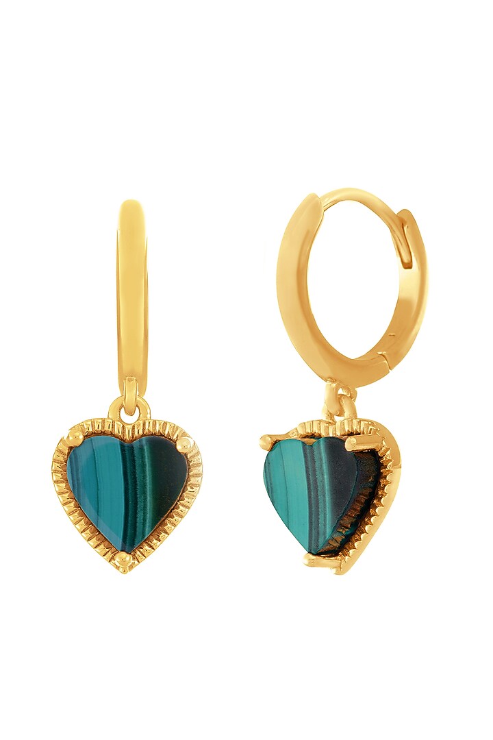 Gold Finish Malachite Hoop Earrings In Sterling Silver by CHIVRI at Pernia's Pop Up Shop