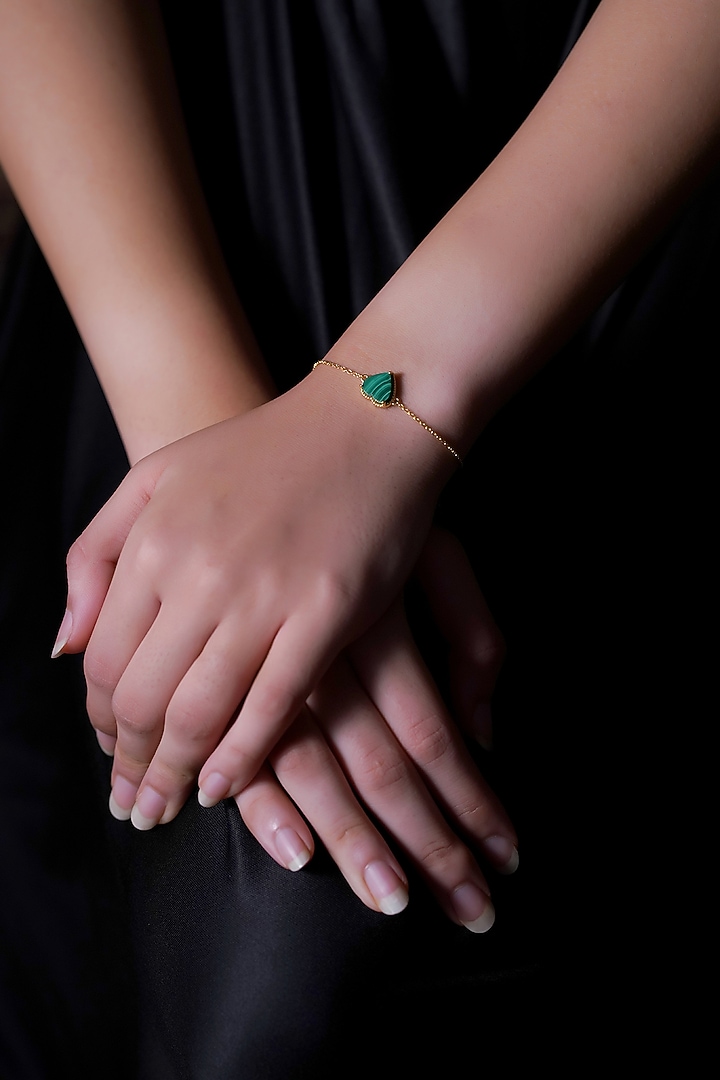 Gold Finish Malachite Charm Bracelet In Sterling Silver by CHIVRI at Pernia's Pop Up Shop