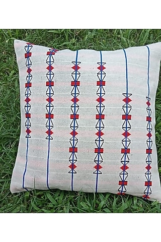 Blue & White Cotton Handwoven Cushion Covers (Set of 2) by Chizolu